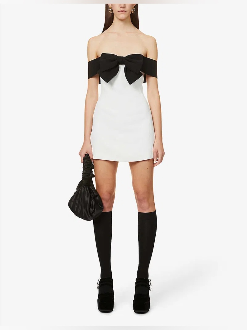 self portrait off shoulder monochrome bow front mini dress